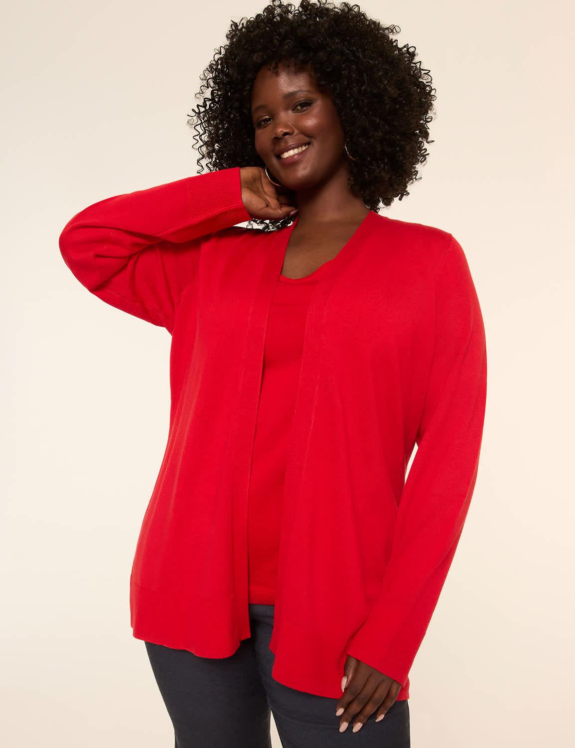 modern long-sleeve open-front cardigan
