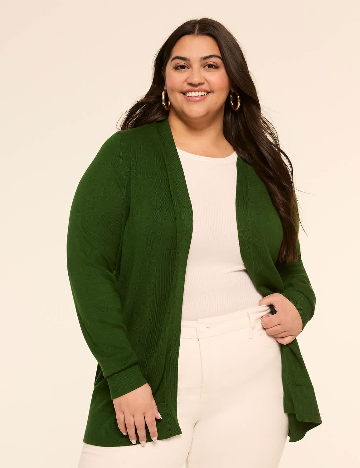 modern long-sleeve open-front cardigan
