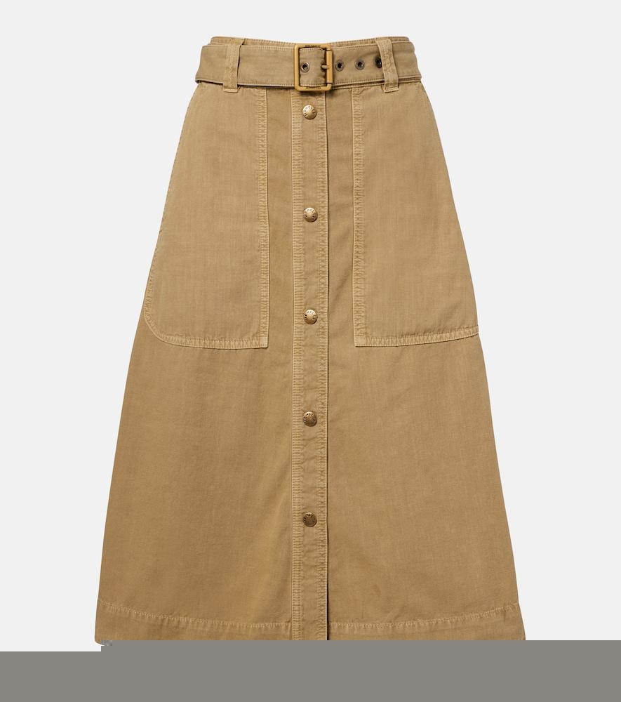 moncler belted denim midi skirt