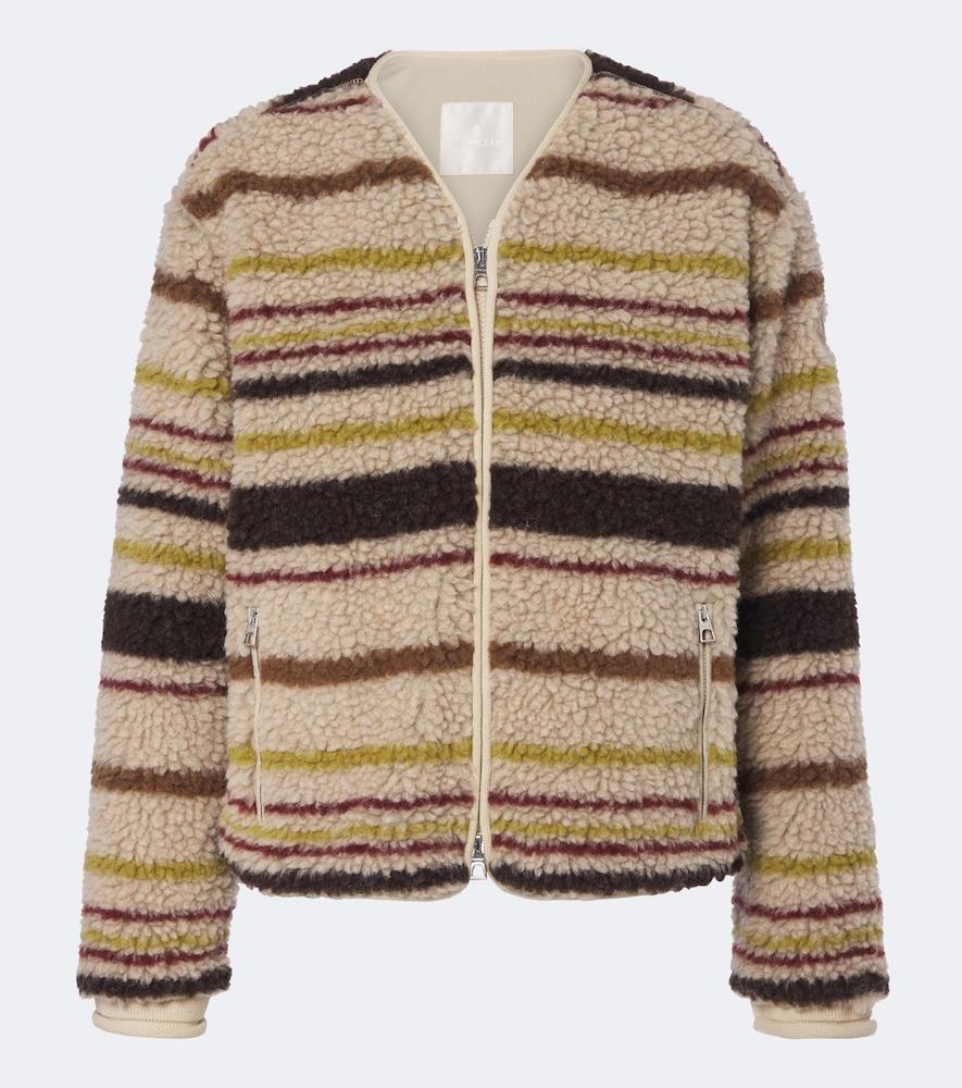 moncler striped wool-blend teddy jacket