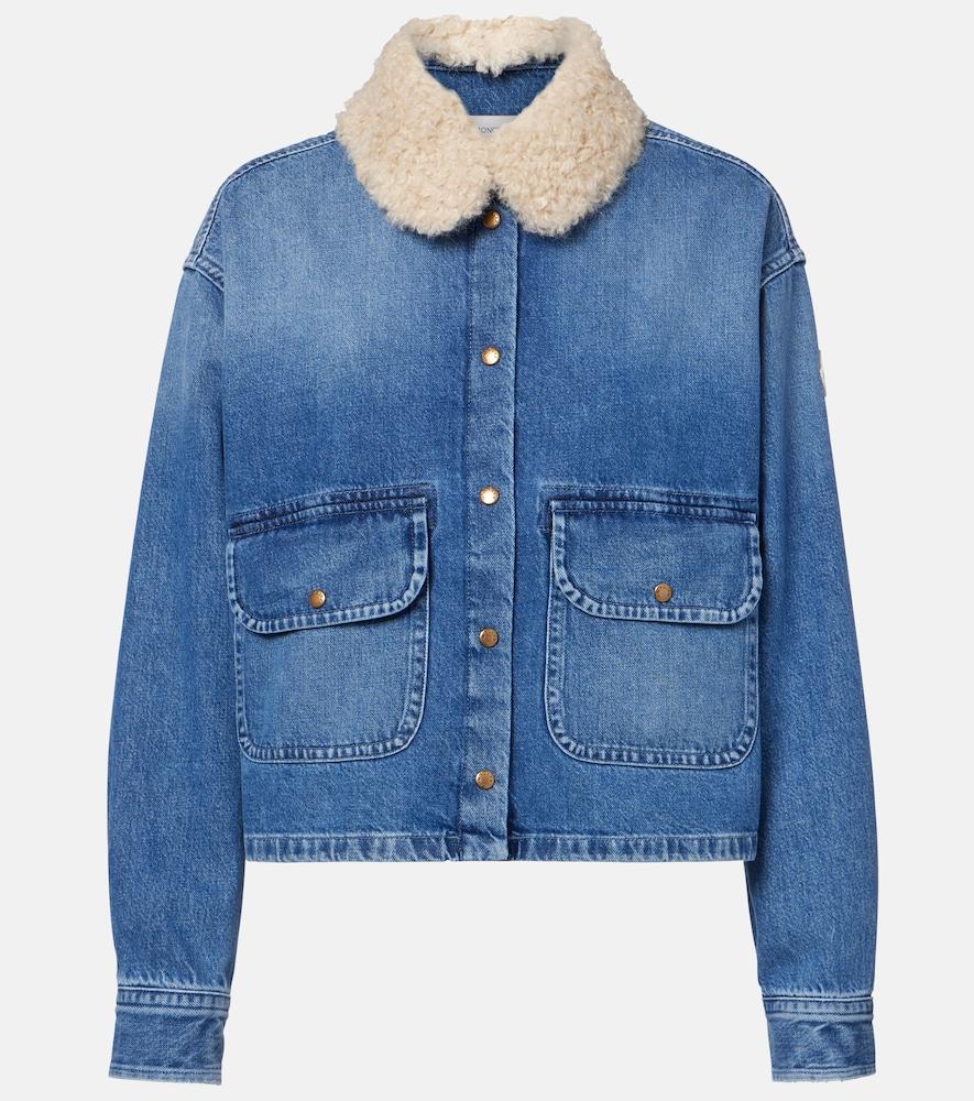 moncler teddy-trimmed denim shirt