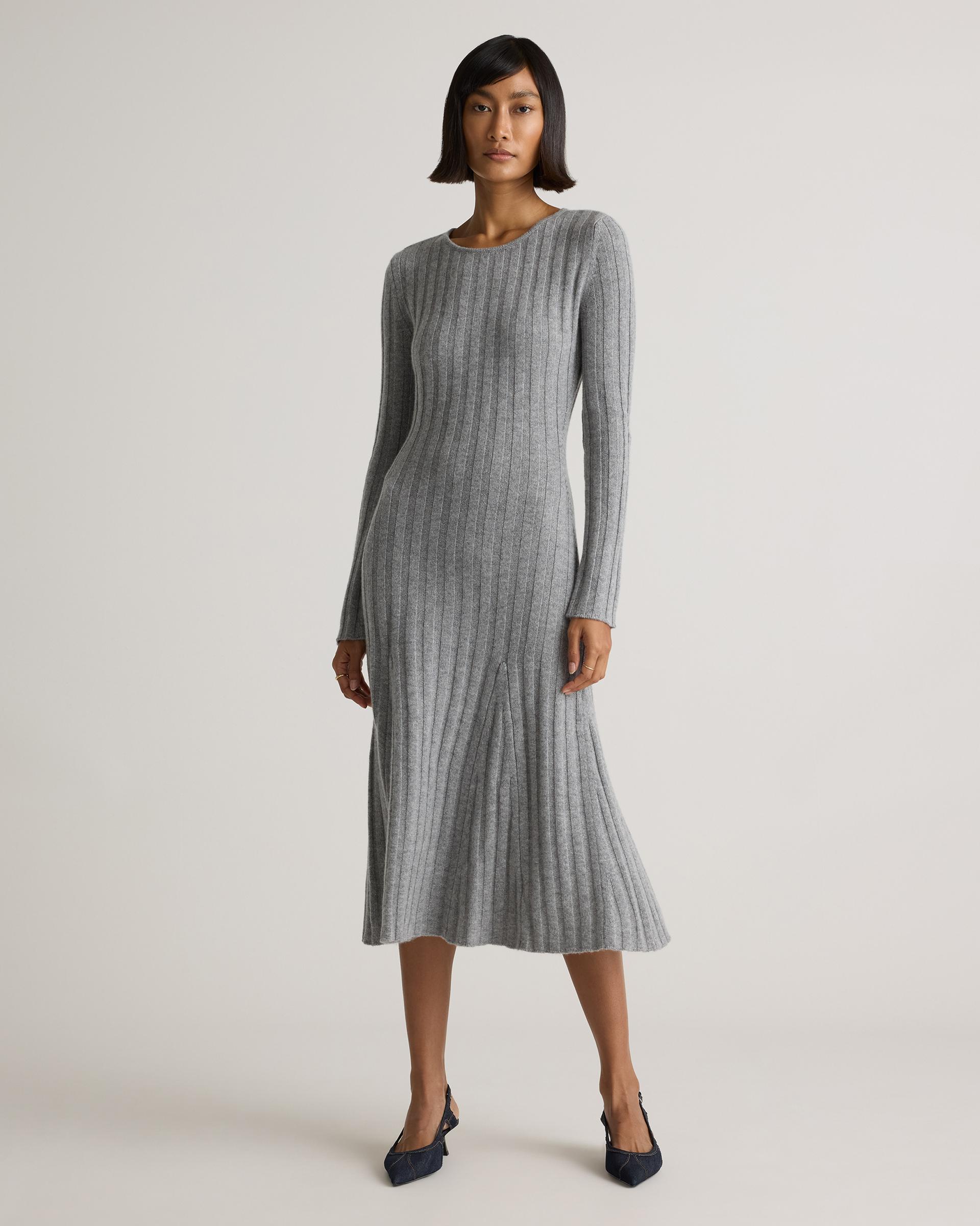 mongolian cashmere wide-rib midi dress