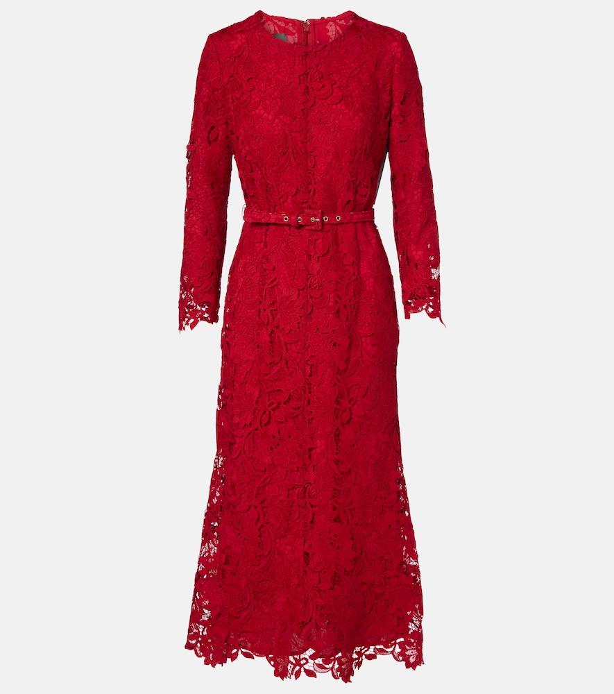 monique lhuillier belted lace midi dress