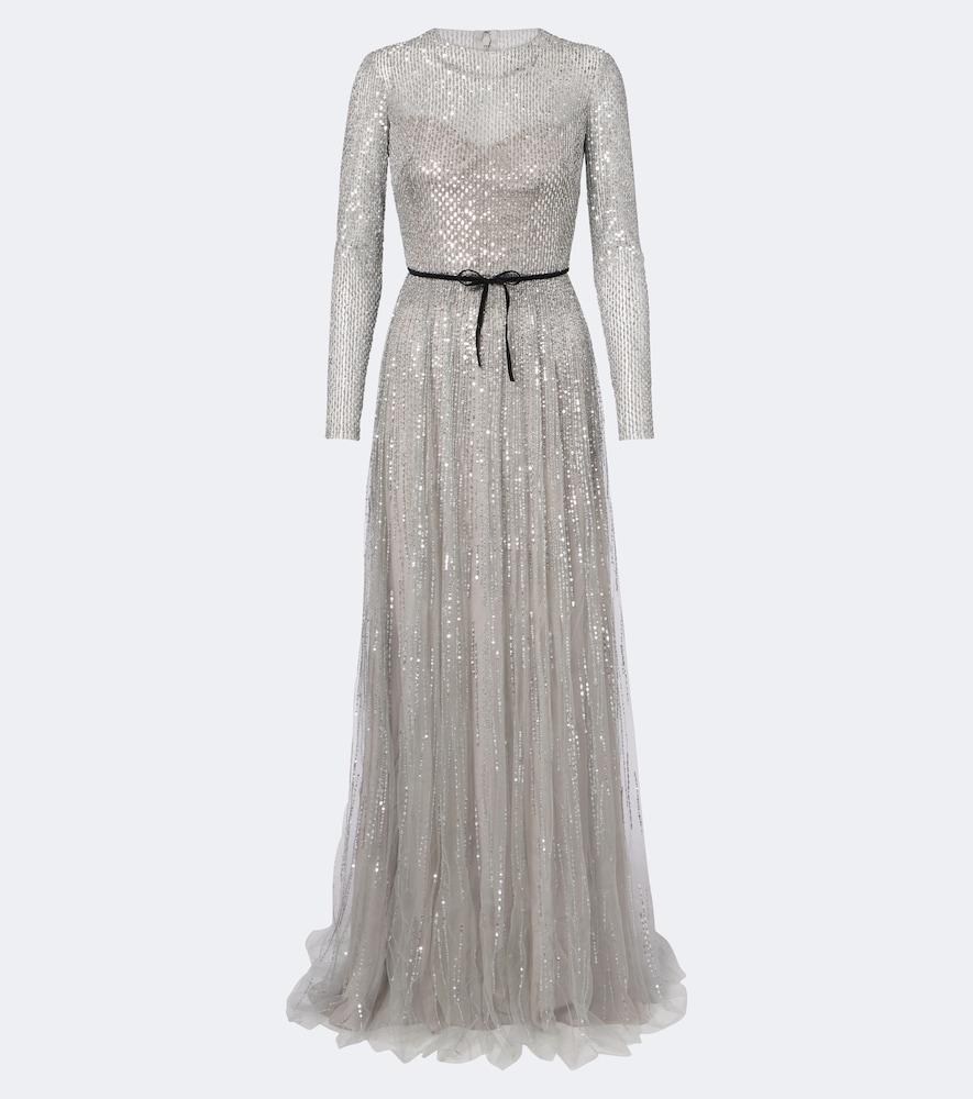 monique lhuillier bow-detail sequined tulle bustier gown