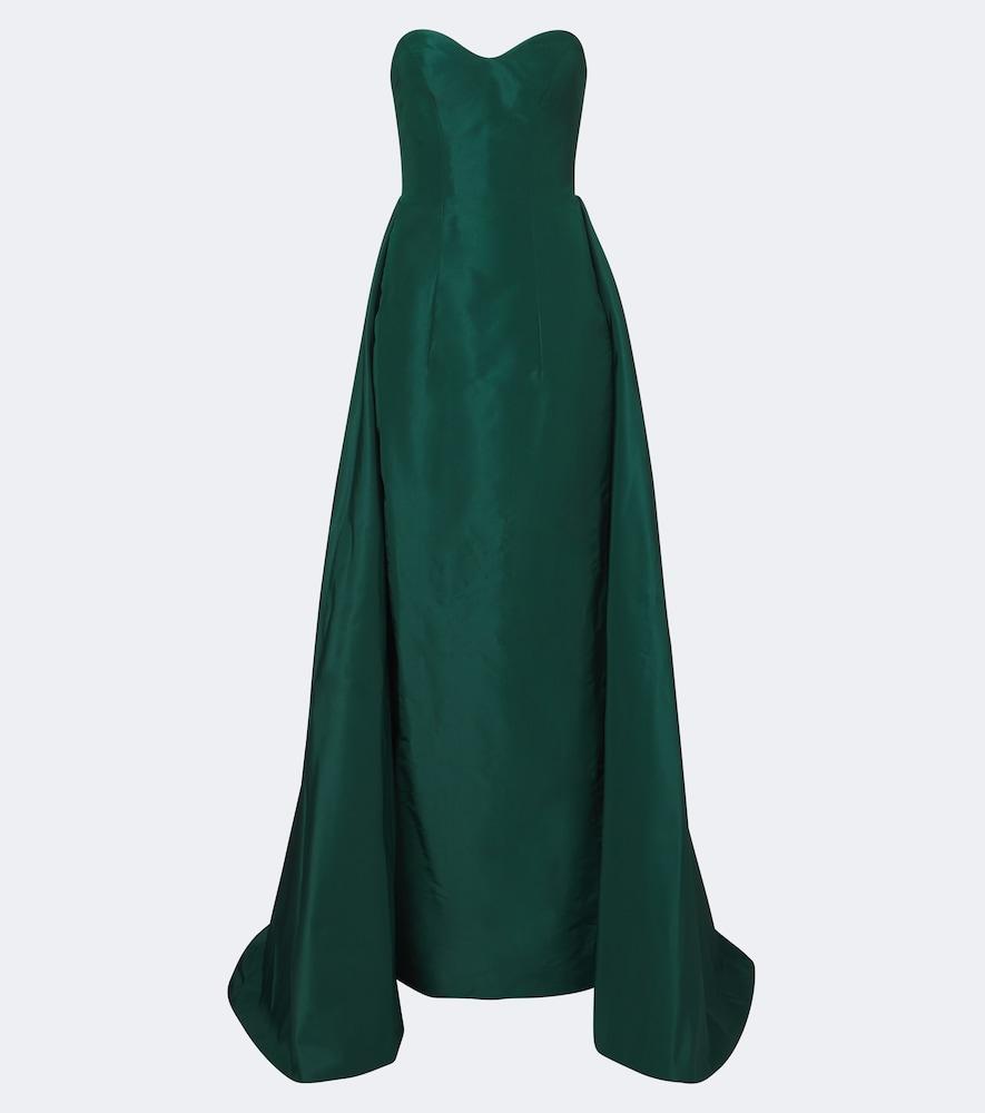 monique lhuillier draped strapless silk bustier gown