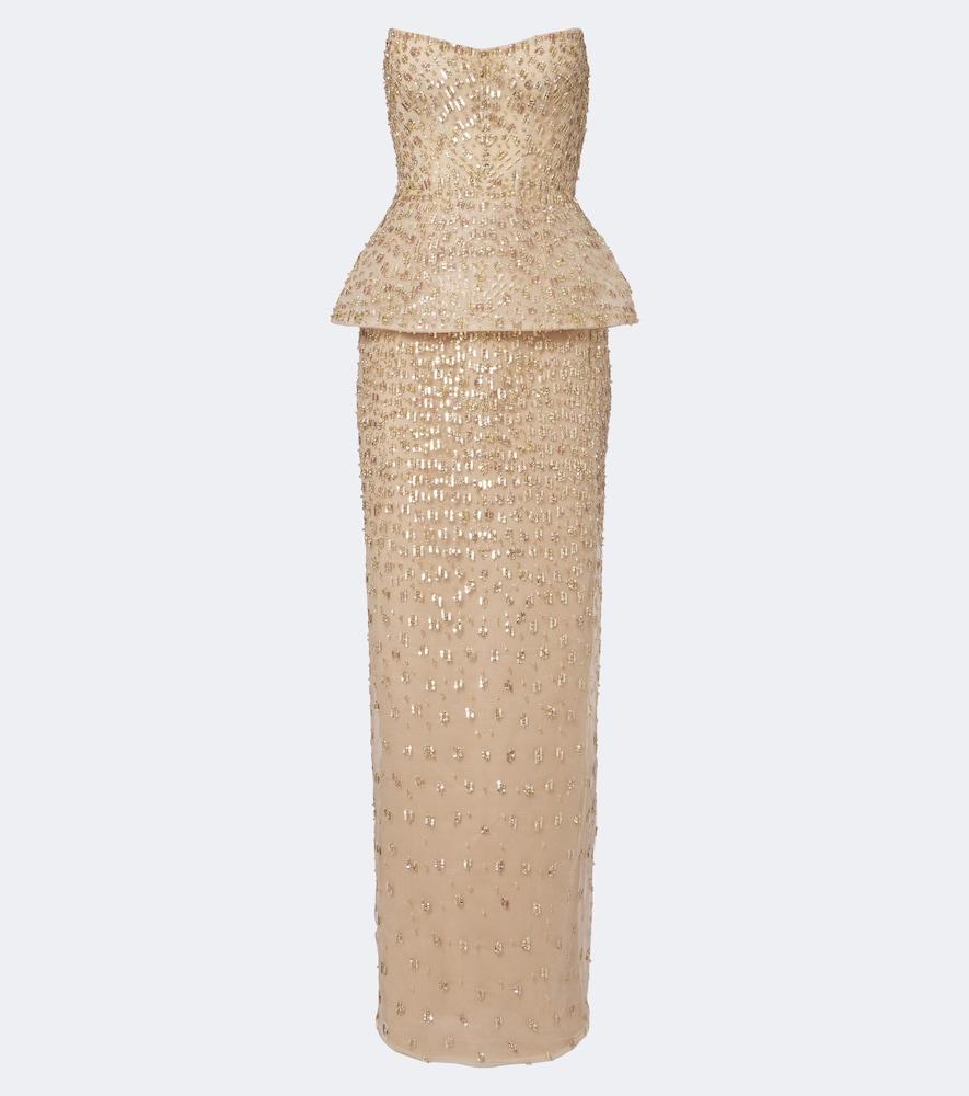 monique lhuillier embellished peplum bustier gown