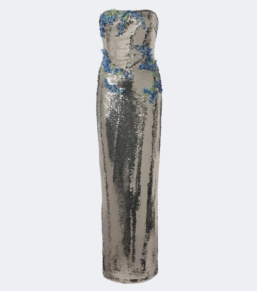 monique lhuillier floral-appliqué sequined bustier gown