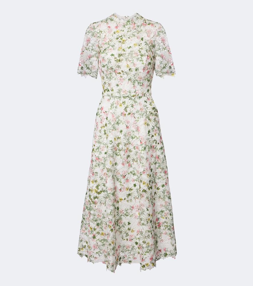 monique lhuillier floral lace midi dress