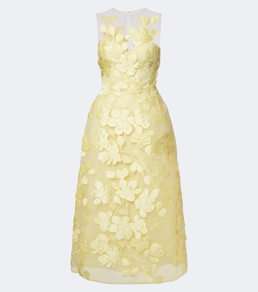 monique lhuillier floral tulle midi dress