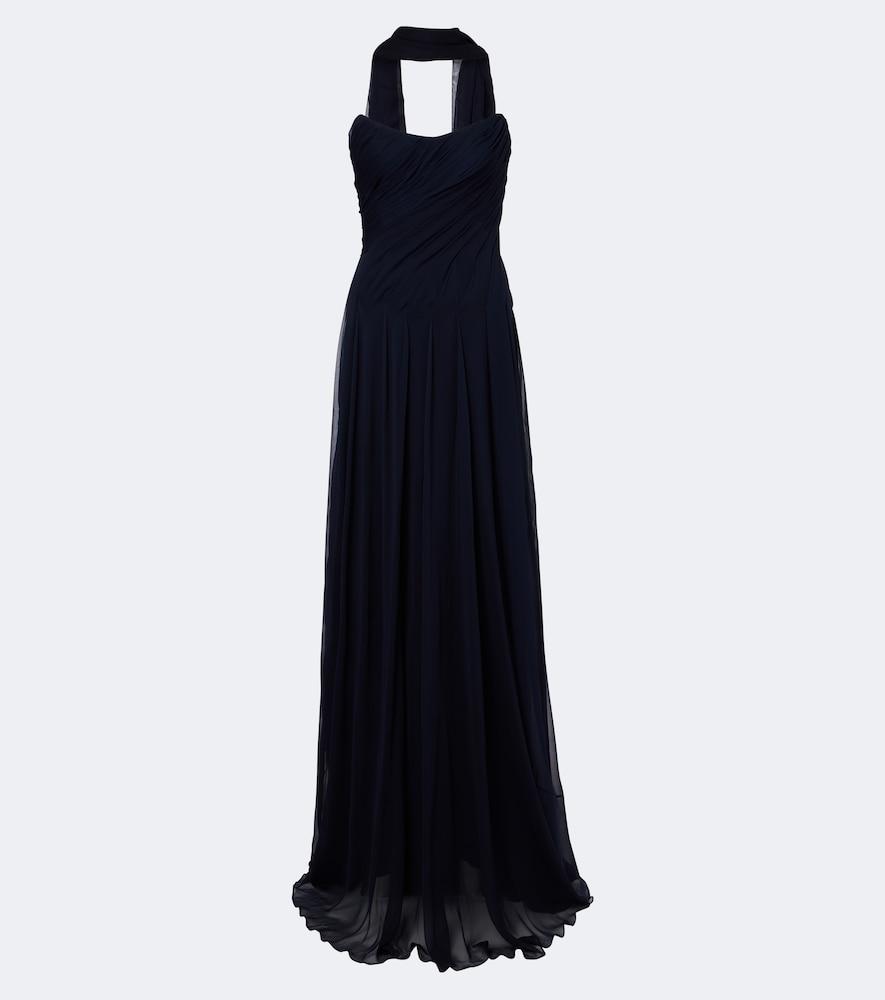 monique lhuillier scarf-detail draped silk bustier gown