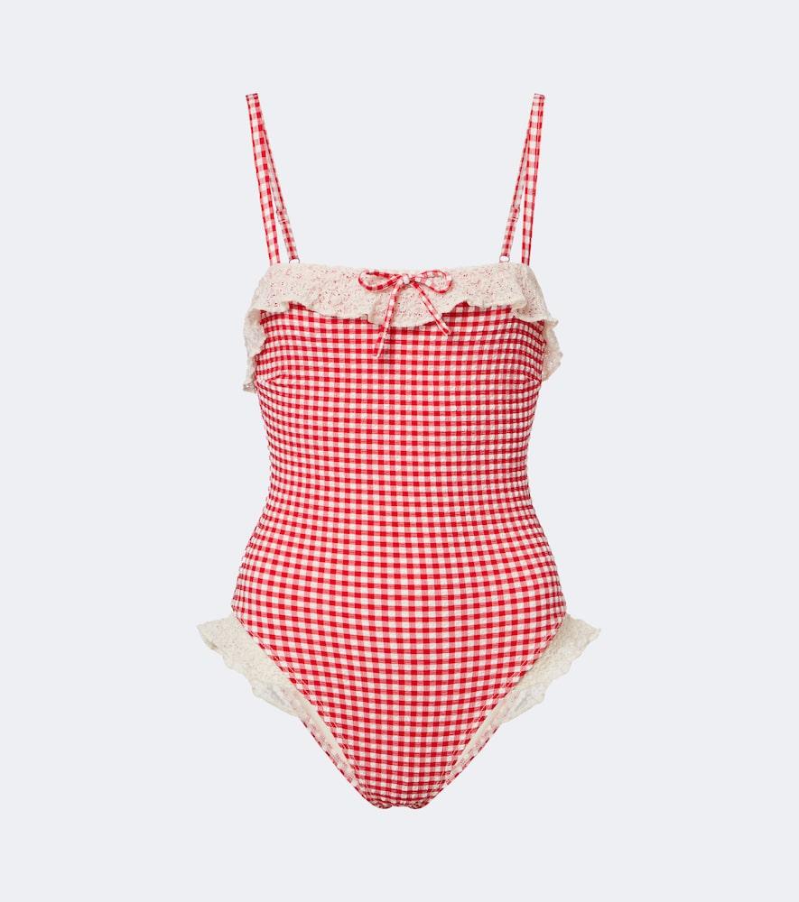 montce jacelyn gingham ruffled swimsuit