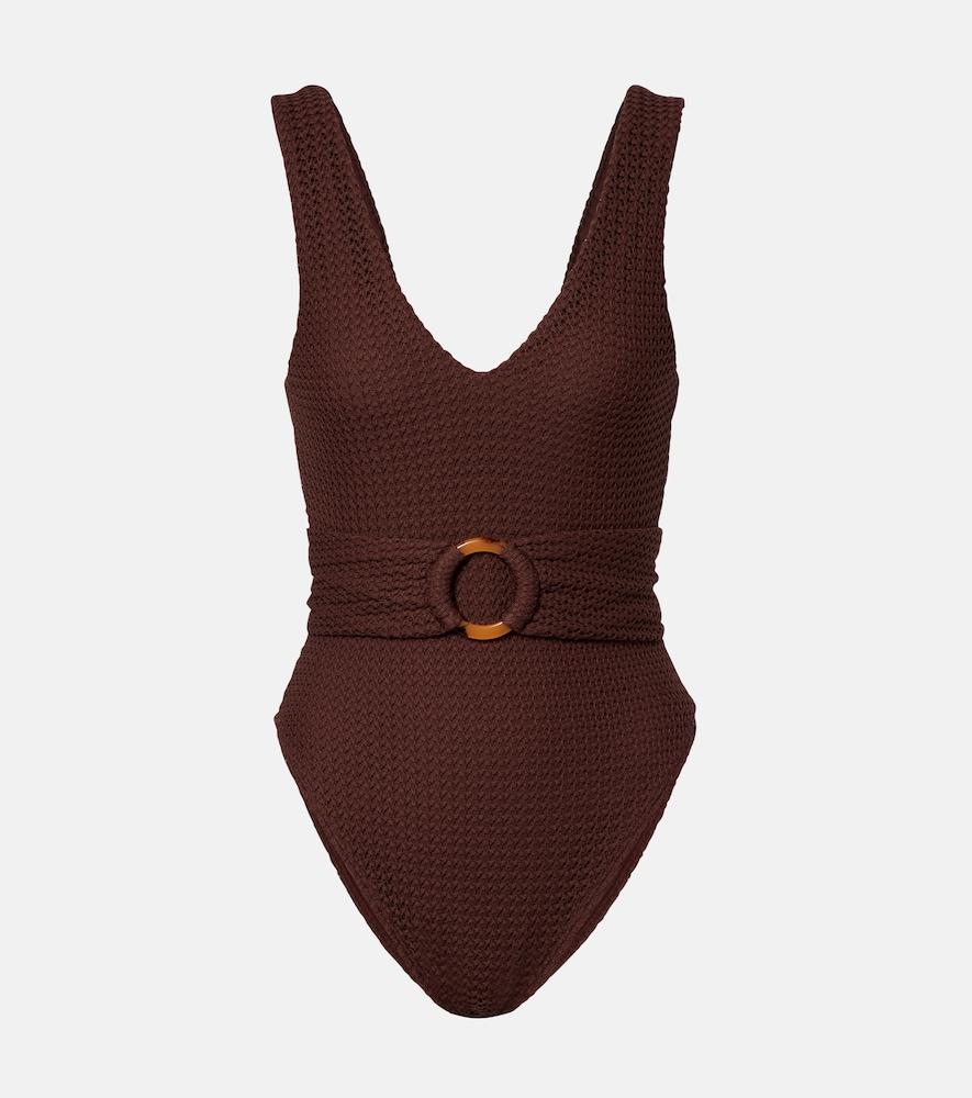 montce kim belted crochet swimsuit