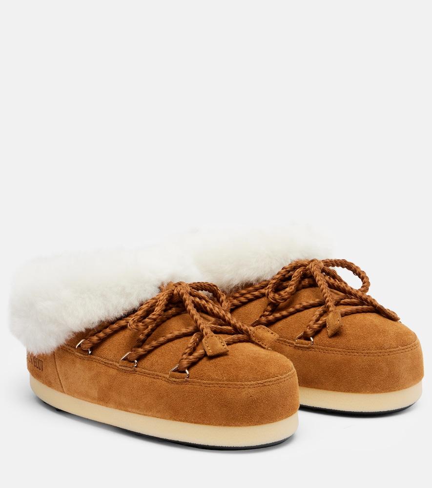 moon boot evx shearling-trimmed suede mules