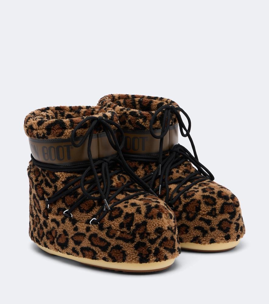 moon boot icon low leopard-print teddy snow boots