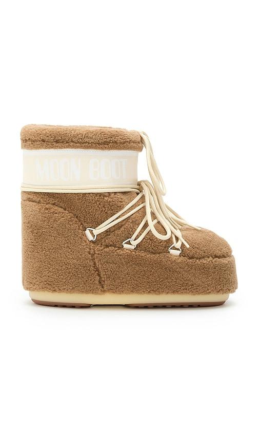 moon boot kids icon fleece low boot in brown. - size 33-35 (also in 36-38)