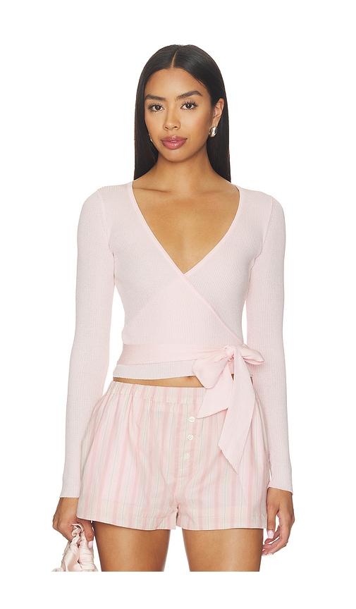 more to come calico knit top in pink. - size l (also in xs, s, m)
