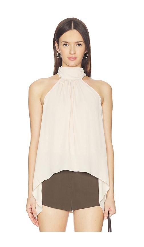 more to come frankie high neck top in cream. - size l (also in m, s, xl, xs, xxs)
