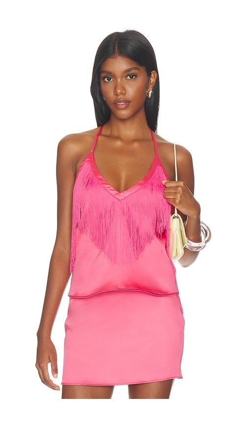 more to come inez fringe top in pink. - size l (also in xxs, xs, s, m, xl)