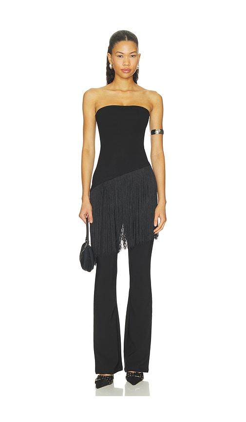 more to come martini fringe top in black. - size l (also in m, s, xs, xxs)