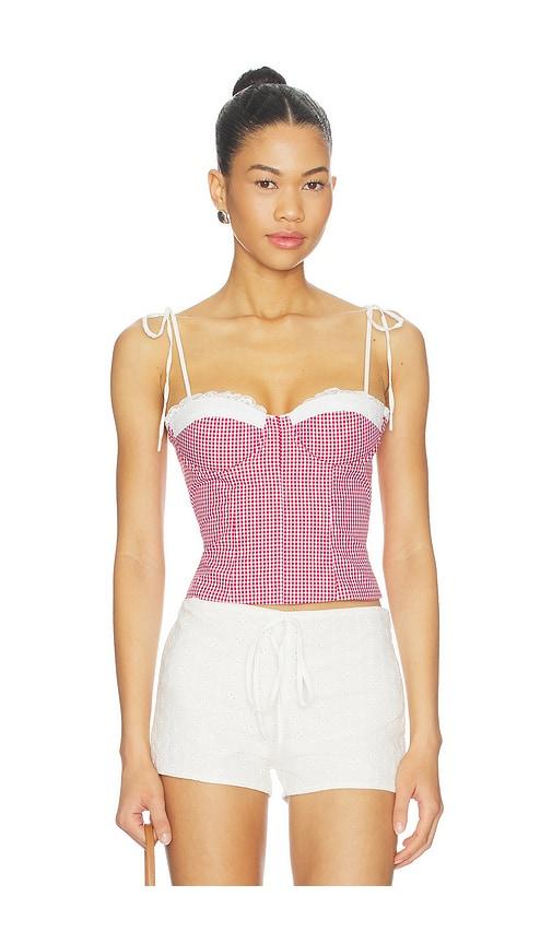 more to come roslyn top in red,white. - size l (also in m)
