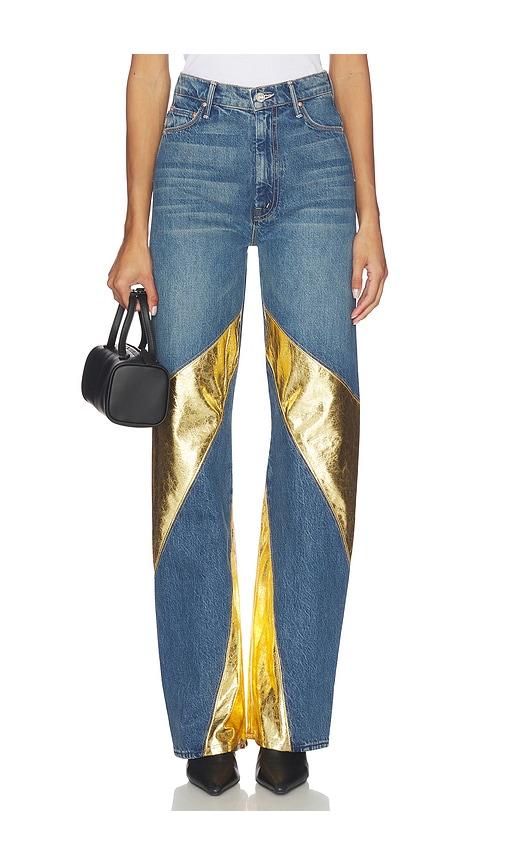 mother the spiral saloon heel jeans in blue,metallic gold. - size 23 (also in 27, 29, 31, 32, 33)