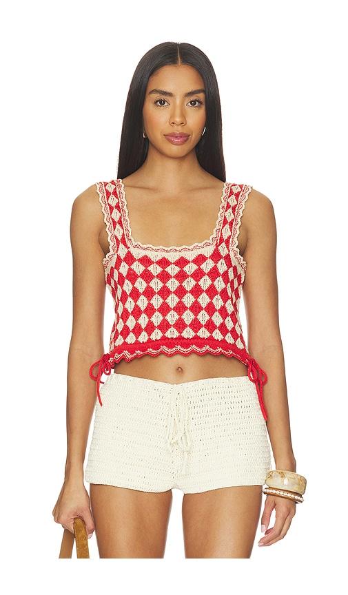 mother the square top in red,cream. - size l (also in s, m, xl)