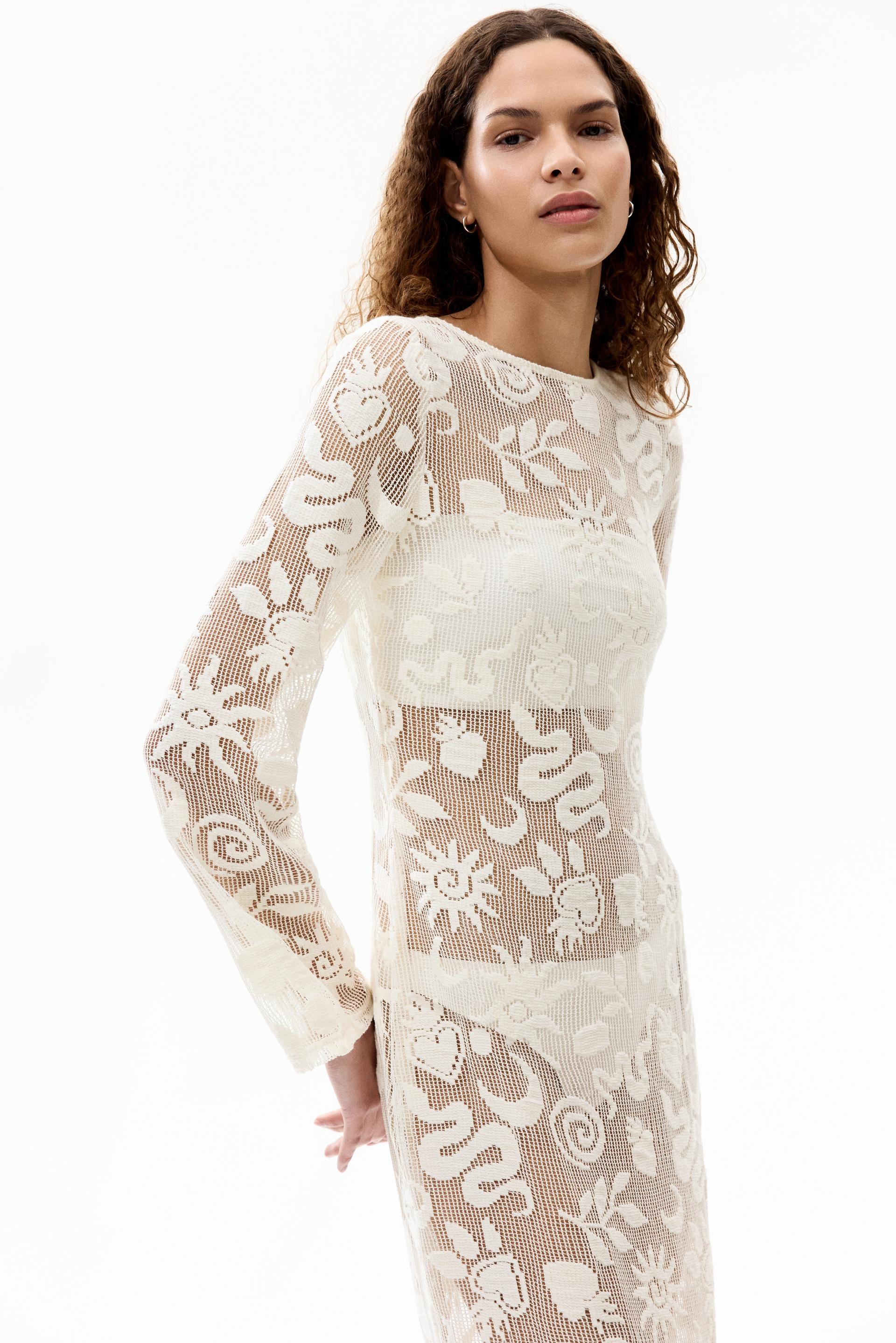 motif-detail mesh dress