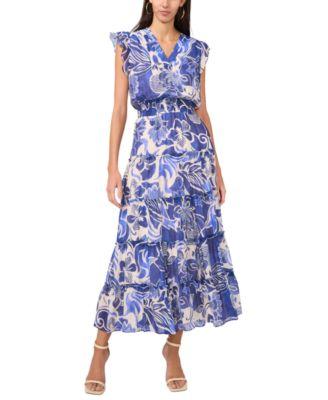 msk womens split neck flutter sleeve tiered maxi dress