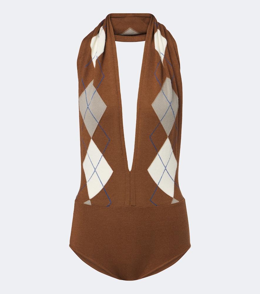 mugler argyle virgin wool bodysuit