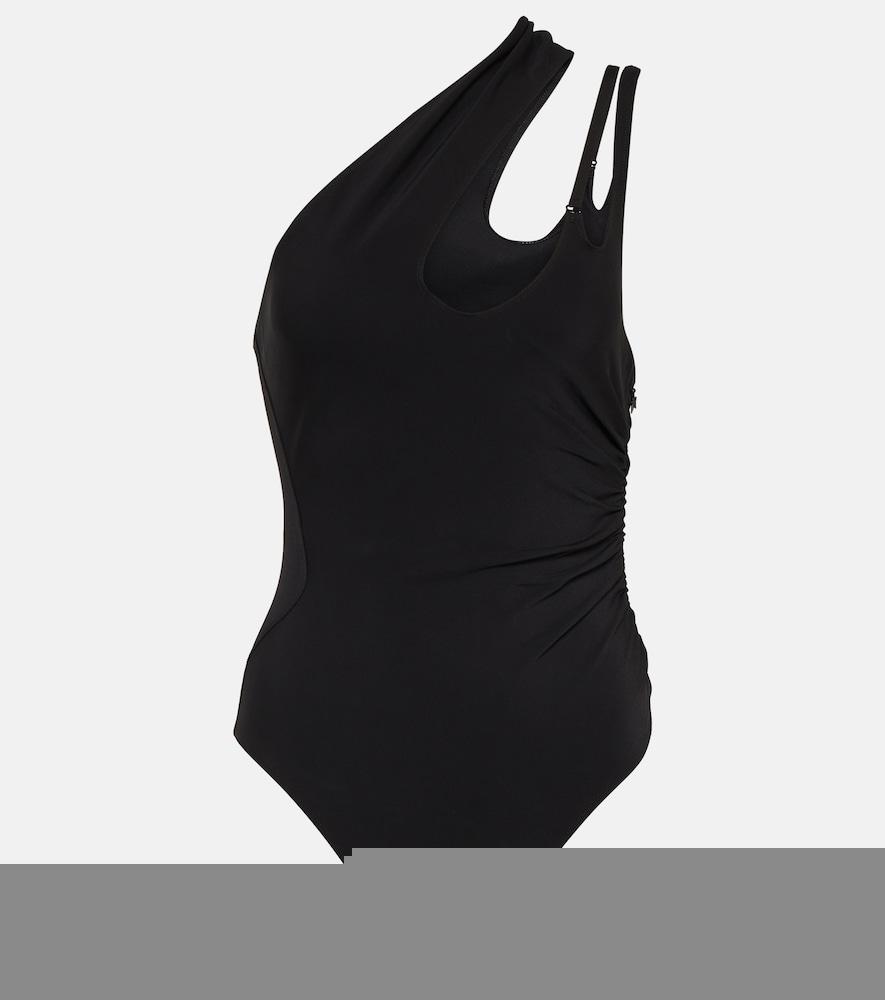 mugler asymmetric jersey bodysuit