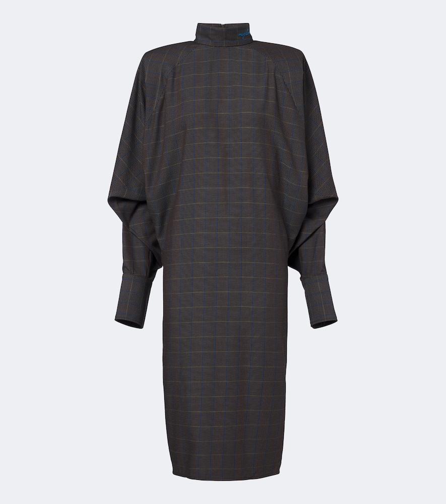 mugler checked draped midi dress