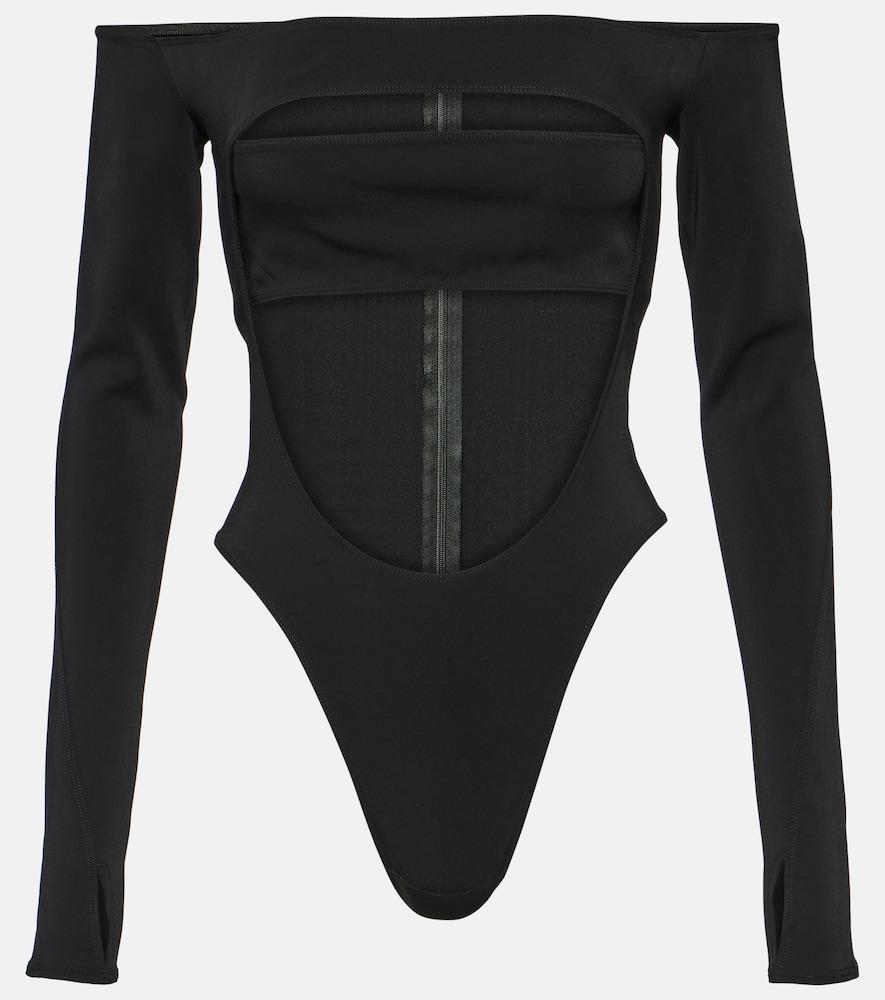 mugler circle off-shoulder cutout bodysuit