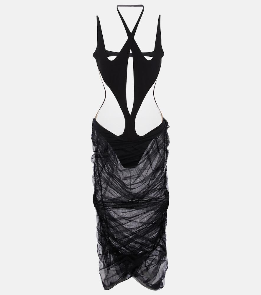 mugler cutout stretch-jersey midi dress