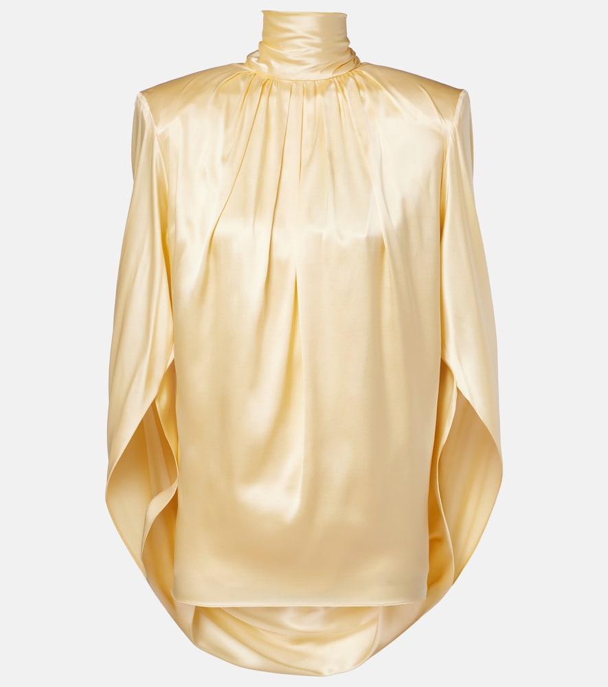 mugler draped silk-blend satin top