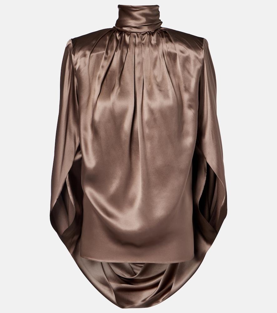 mugler draped silk-blend satin top
