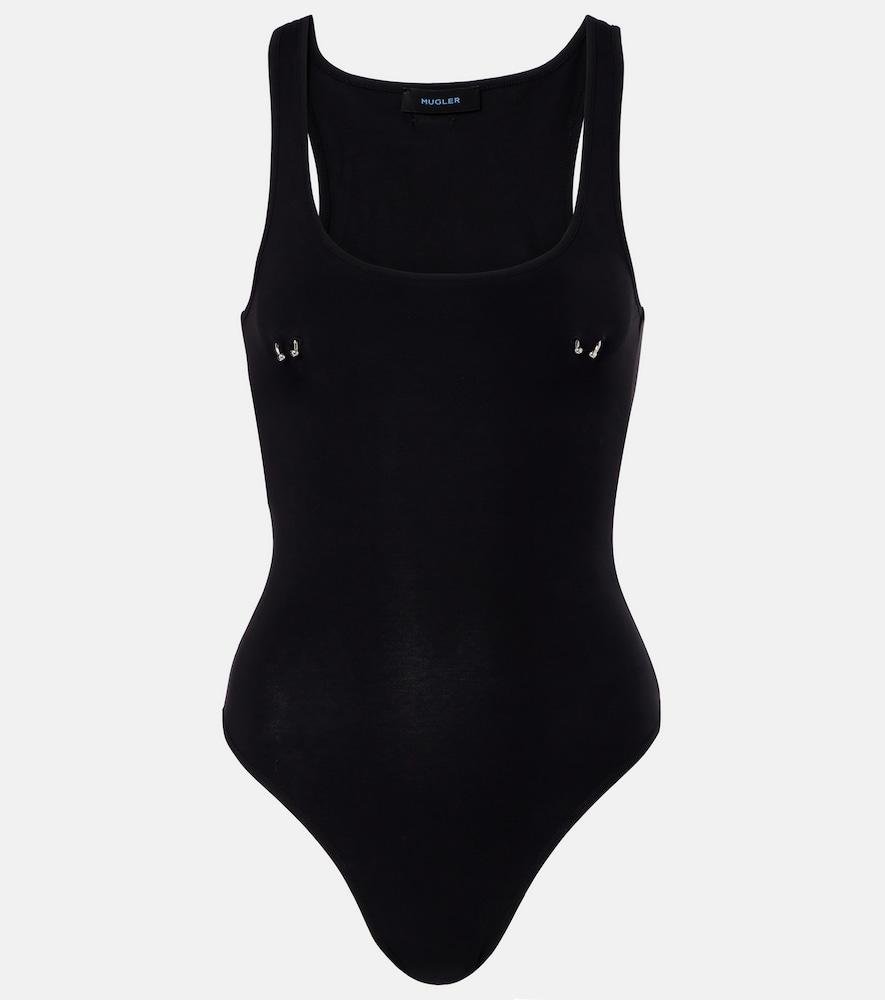 mugler embellished cotton-blend bodysuit