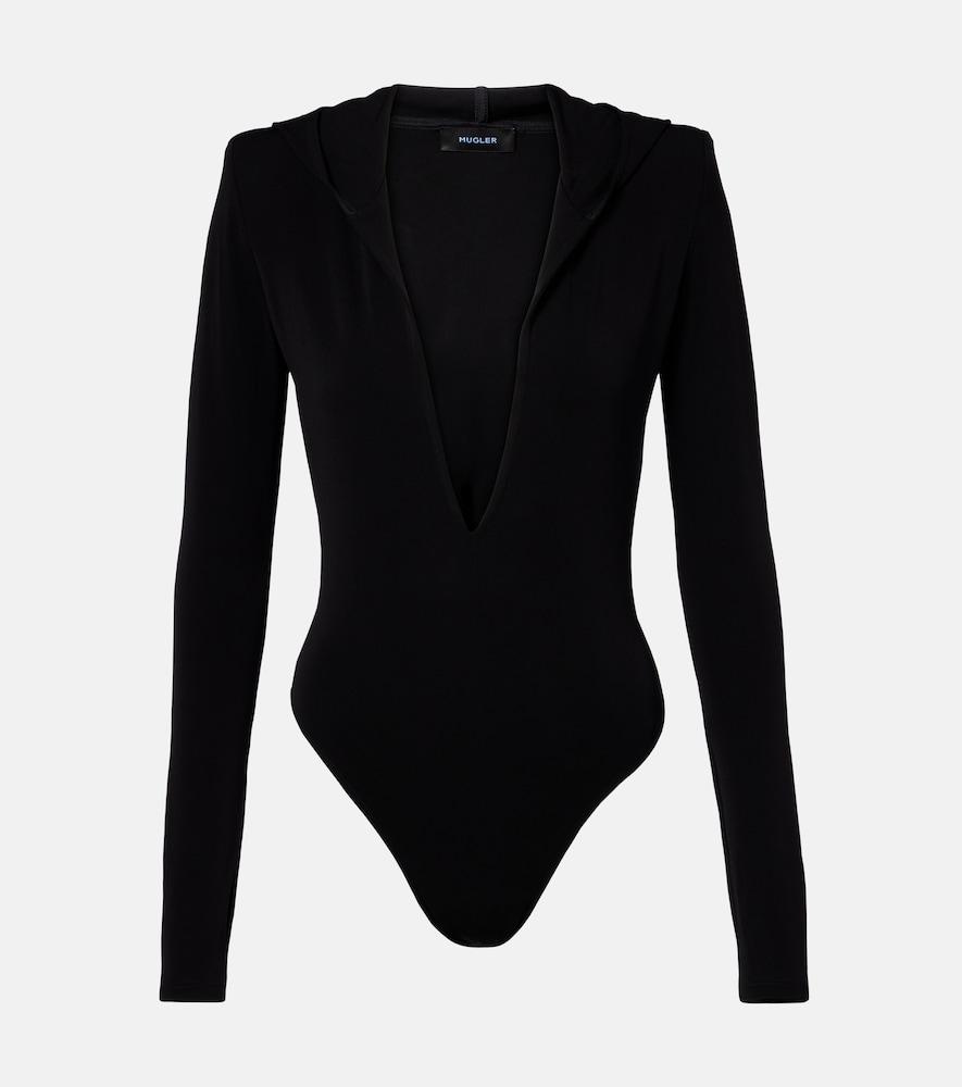 mugler hooded jersey bodysuit