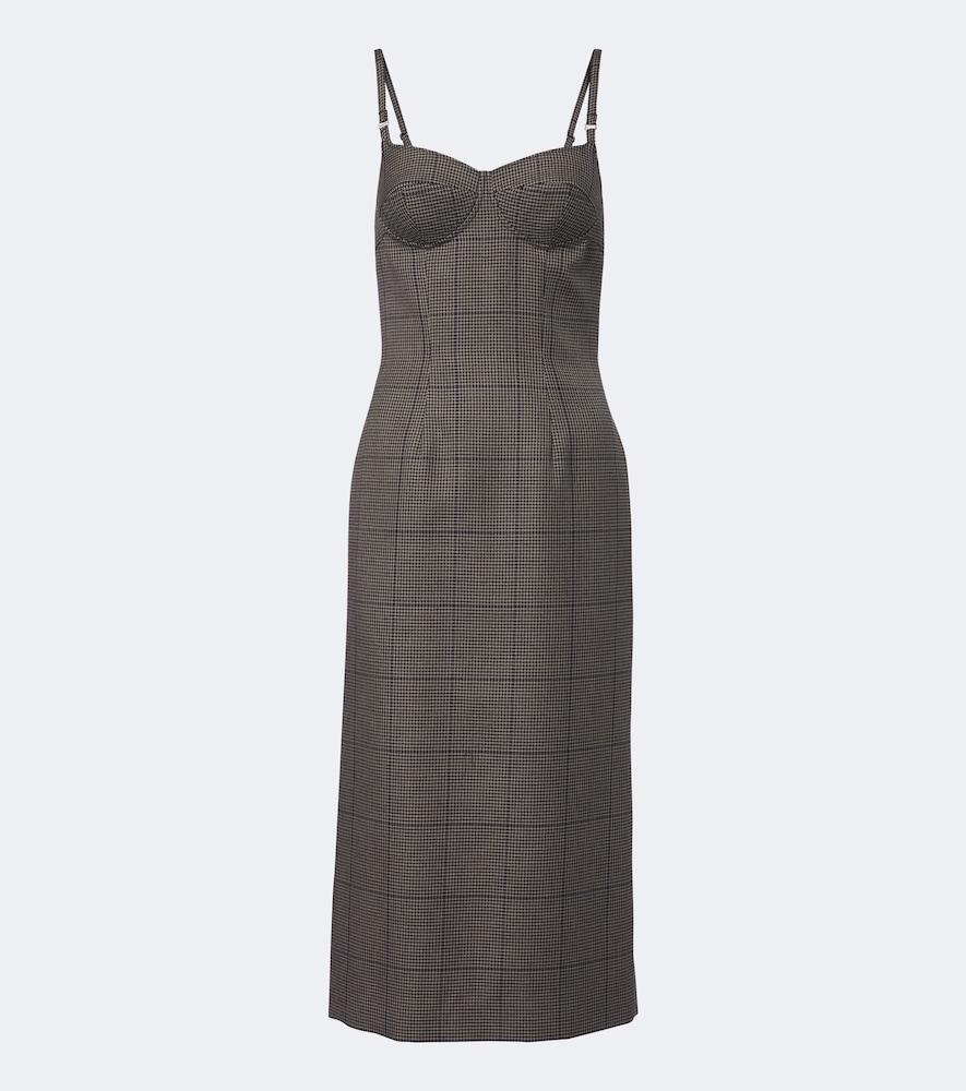 mugler houndstooth wool midi dress