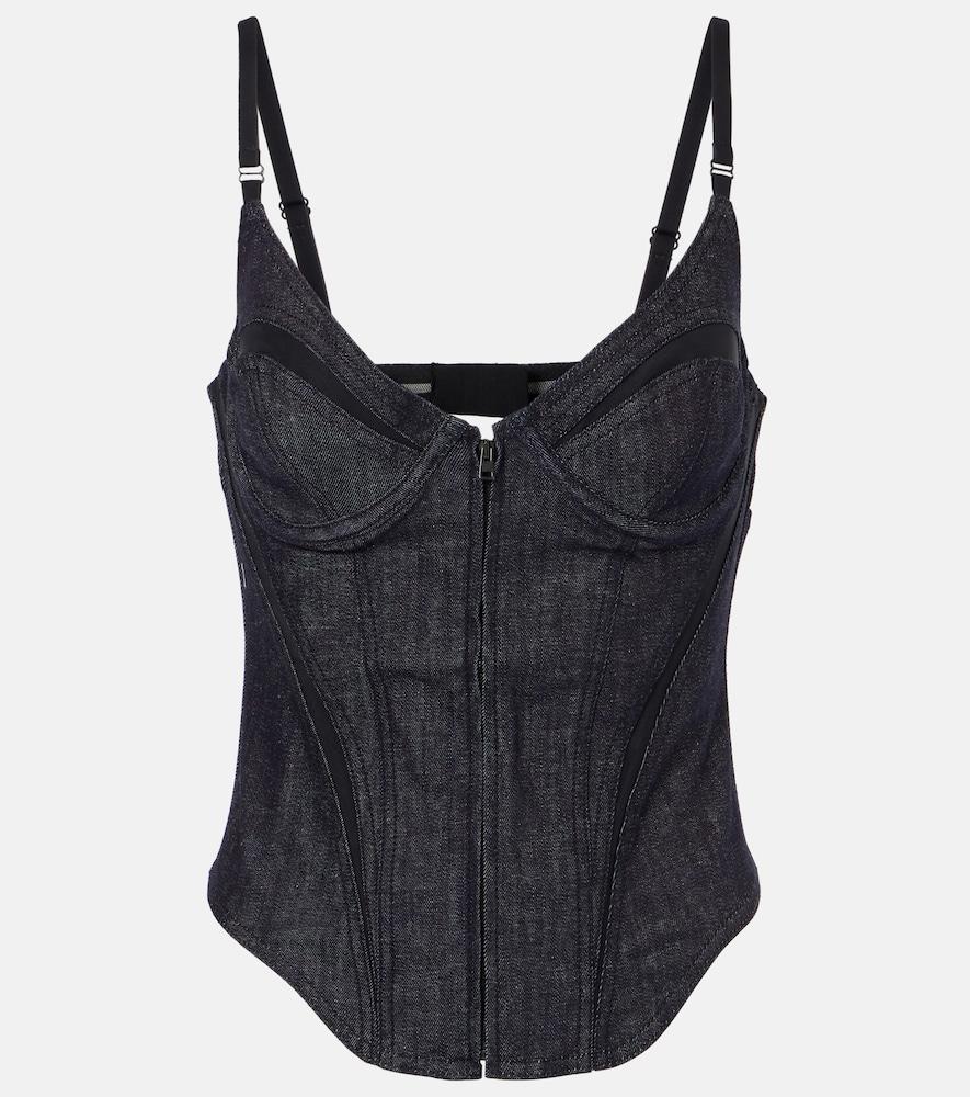 mugler mesh-trimmed denim corset