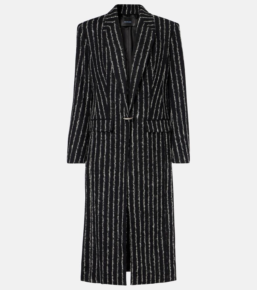 mugler pinstripe wool-blend coat
