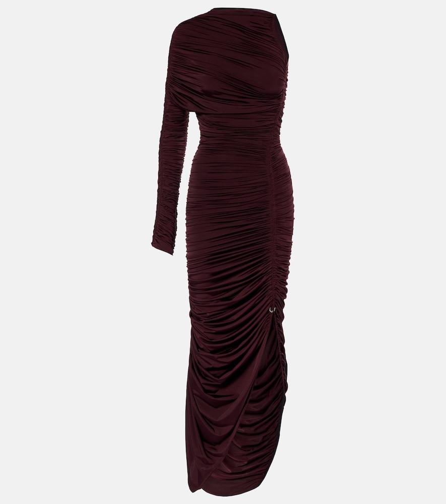 mugler ruched one-shoulder midi dress