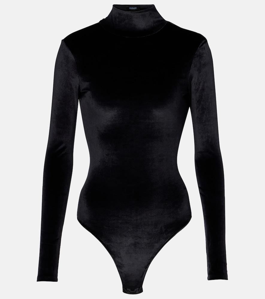 mugler turtleneck velvet bodysuit