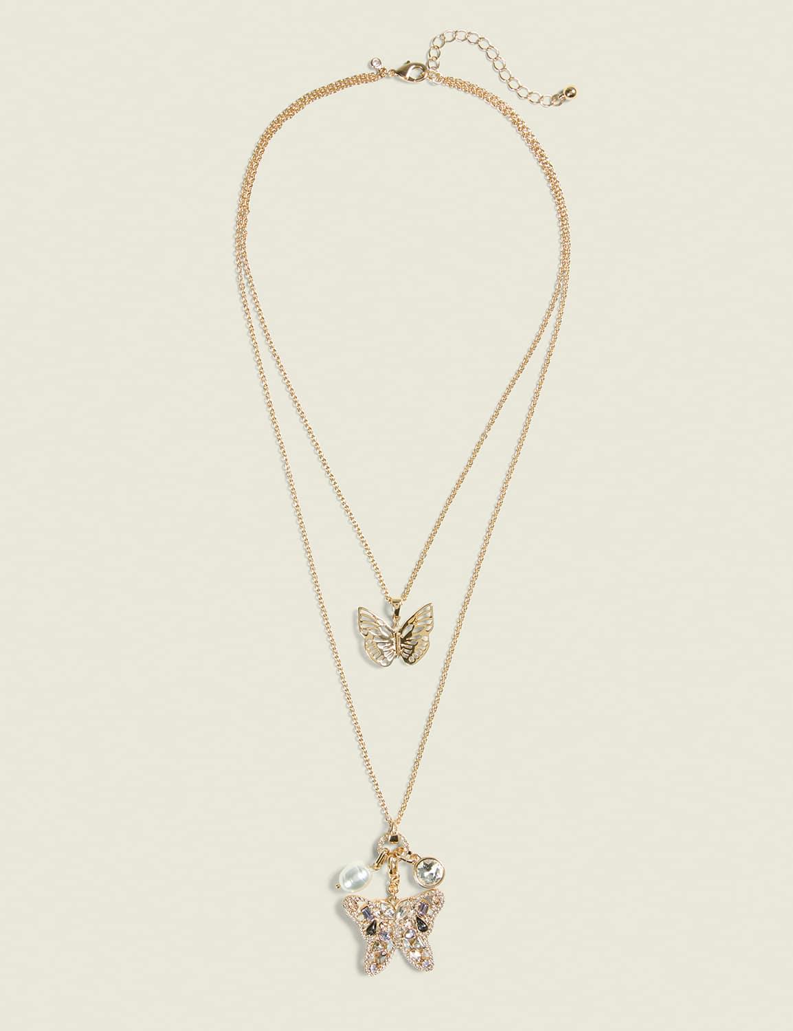 multi-row pendant butterfly necklace