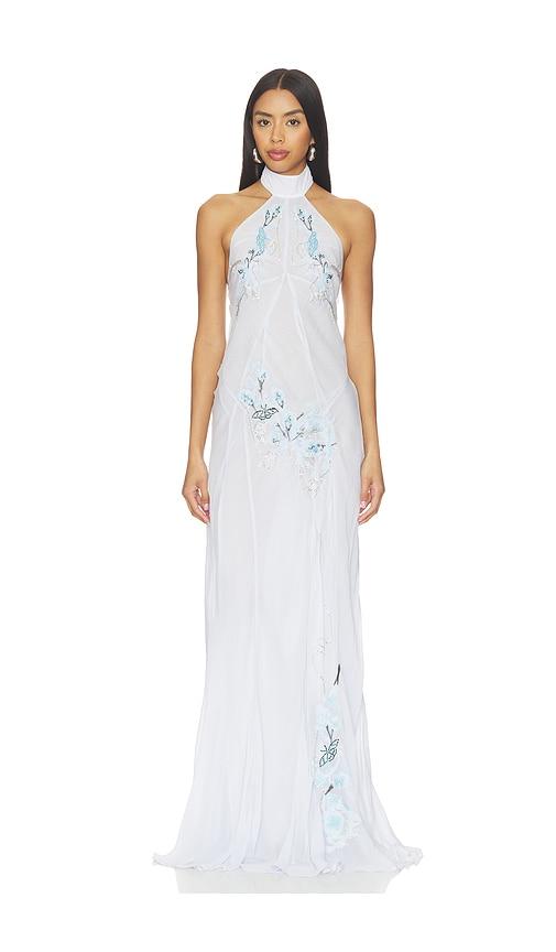 muma world blue vine embroidered belmira dress in baby blue. - size l (also in xs, m, xl)
