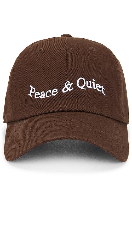 museum of peace and quiet wordmark dad hat in grey.