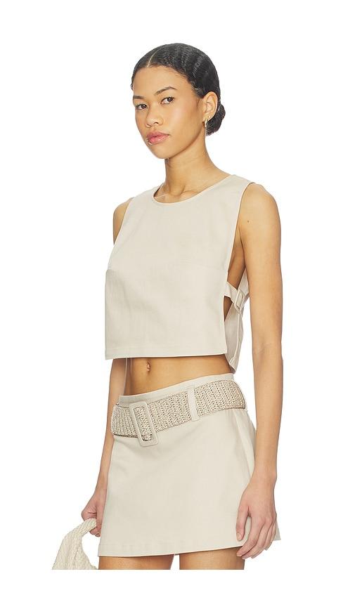 my beachy side alba denim top in neutral. - size l (also in s, m)