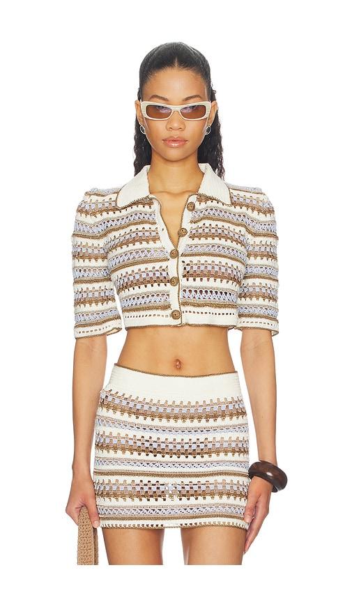 my beachy side celia hand crocheted cardigan in blue,brown. - size m (also in s)
