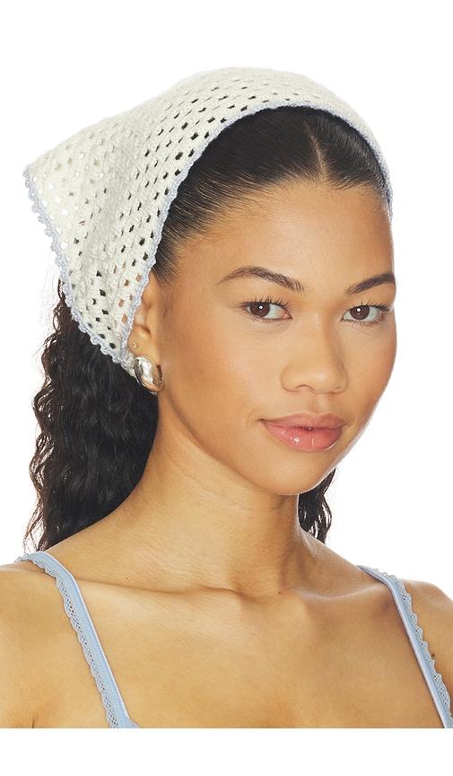 my beachy side fleur hand crocheted bandana scarf in blue.