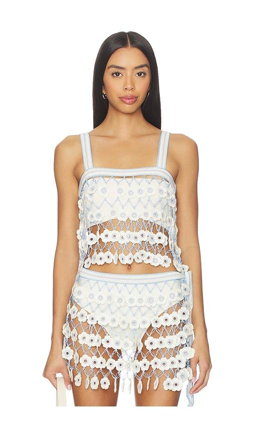 my beachy side fleur hand-crocheted top in baby blue. - size l (also in m, s)