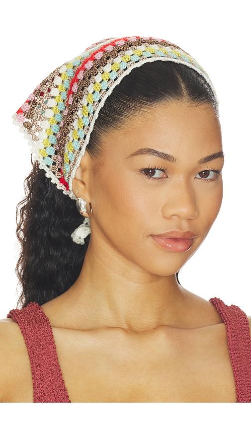 my beachy side multi striped hand crocheted bandana in red.